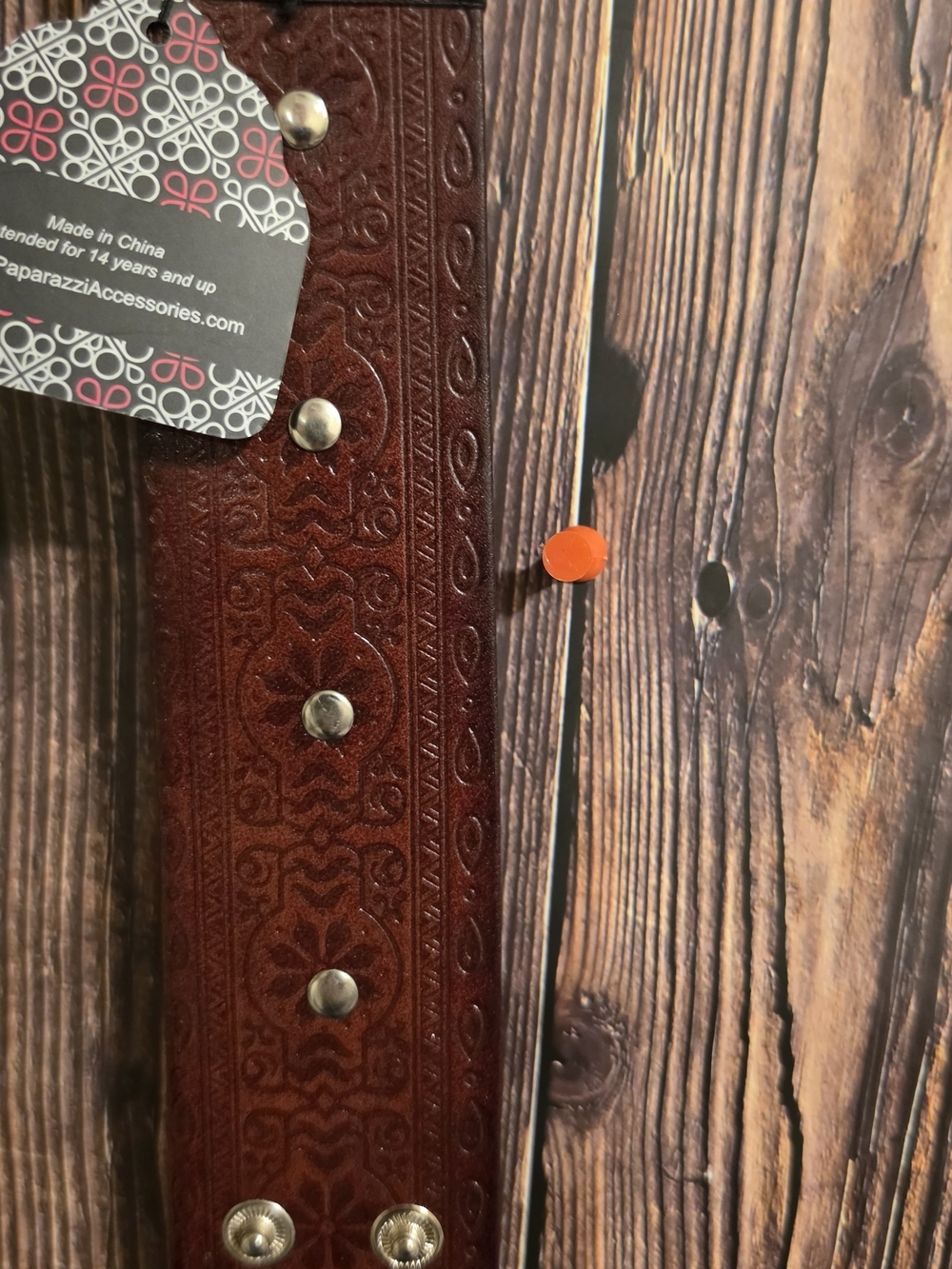 paparazzi Brown Embossed Leather Bracelet with Silver Accents